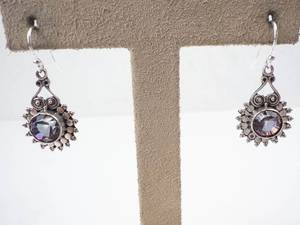 Mystic Topaz Sterling Silver Drop Earrings - Sunburst Halo - 925