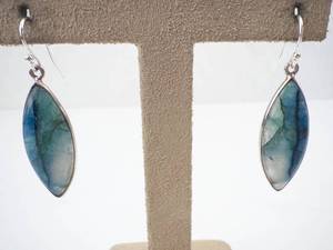 Blue Quartz Drop Earrings - Navette-Shaped Teardrop with Silver-Tone Bezel