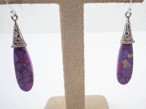Purple Mojave Turquoise Teardrop Dangle Earrings with Silver Caps