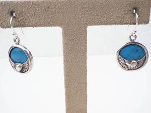 Blue Seashell Sterling Silver Earrings with Turquoise Cabochon and Shell Accent