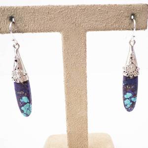 Sea Sediment Jasper Drop Earrings - Purple and Blue with 925 Sterling Silver Caps