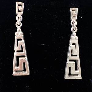 Sterling Silver Greek Key Dangle Earrings 925 - Geometric Openwork