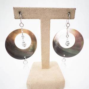 Abalone Shell Donut Hoop Earrings - Pearl Bead & Crystal Drops