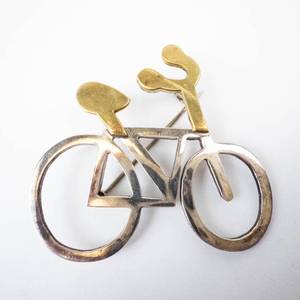 TR-153 Sterling Silver Bicycle Brooch 925 Made in Mexico - Two-Tone Gold Accents