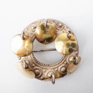 Vintage 835 Silver Solje Brooch Norway with Gold Discs