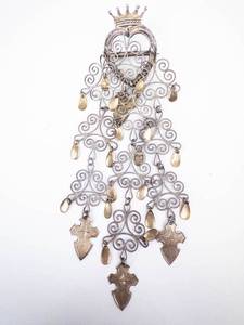 Vintage Norwegian 830S Silver Filigree Crown Brooch with Dangling Drops
