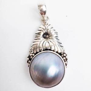 Mabe Pearl Sterling Silver Pendant - Floral Bezel