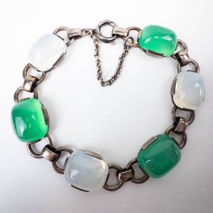 Jadeite Moonstone Link Bracelet - Sterling Silver
