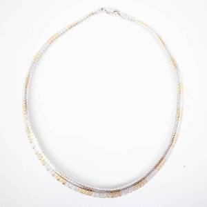Sterling Silver 925 Italy Two-Tone Cleopatra-Style Collar Necklace - 16