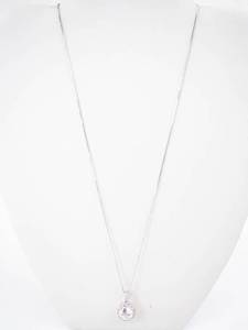 CZ Halo Pendant Necklace with Round Center Stone - 18 Inch Chain