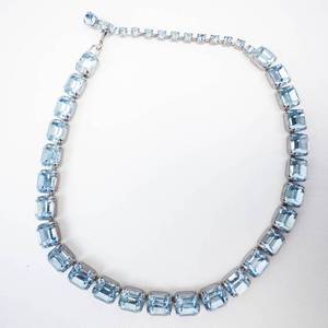 Vintage Weiss Emerald-Cut Blue Tone Crystal Bracelet - Silver Tone