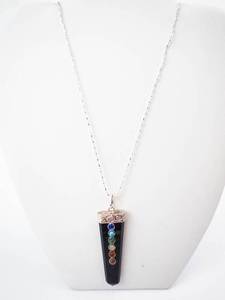 Black Tourmaline Rainbow Chakra Pendant on Sterling Chain -20