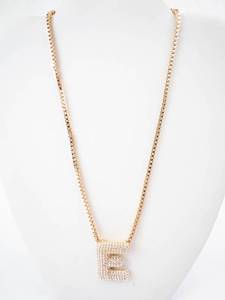 Gold-Plated Rhinestone Letter E Pendant Necklace with Box Chain
