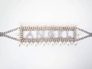 Huge Angel Rhinestone Letter Bracelet with Pearl Border - Silver-Tone Jewelry