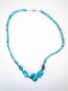 Turquoise Bead Necklace with Center Nugget Stones & Silver Spacer Beads -22