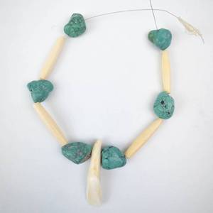 Turquoise and Buffalo Bone Necklace with Tooth Pendant - Needs Clasp