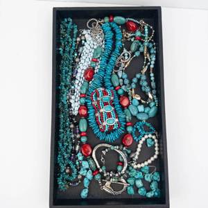 Turquoise Bead Jewelry - Assorted Necklaces & Bracelets with Red Coral Accents