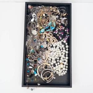 Assorted Costume Jewelry Lot - Pearl Necklaces, Turquoise Beads, Chains & Bracelets