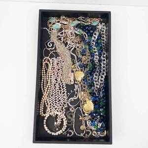 Assorted Costume Jewelry Lot - Pearl Strands, Turquoise Inlays and Bead Chains