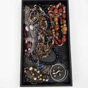 Assorted Costume Jewelry - Beaded Necklaces, Chains & Charms in Box