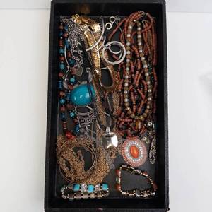 Assorted Jewelry Lot - Turquoise Beads, Pendants, Chains & Rings
