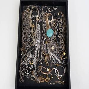 Assorted Costume Jewelry Lot - Turquoise Pendant, Chains, Bracelets & Rings