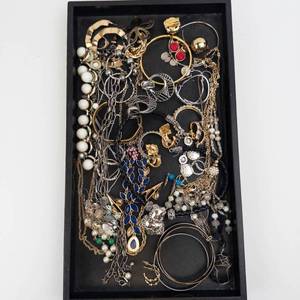 Assorted Costume Jewelry Lot - Necklaces, Bracelets & Earrings Tray
