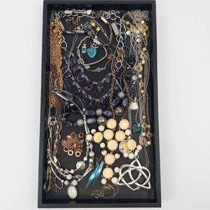 Assorted Jewelry Necklaces & Beads Lot - Mixed Metals, Pendants & Charms