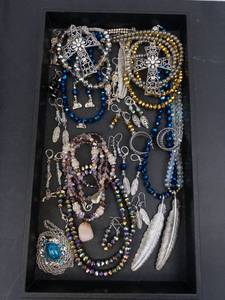 Assorted Costume Jewelry - Cross Pendant Necklaces, Feather Earrings, Beaded Necklaces & More