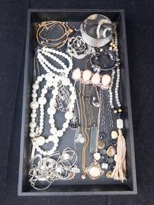 Assorted Costume Jewelry Lot - Pearls & Beads, Chains & Pink Teardrop Rings
