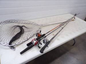 3 Rods and Reels and Fish Net