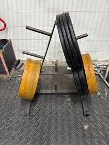 Exercise A frame with bumper plates
