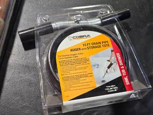 Cobra 15 Drain Pipe Auger with Storage Tote (in original packaging)