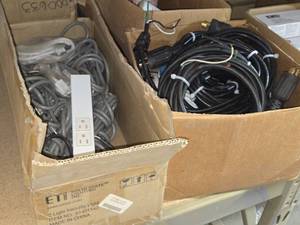 Lot of (1 Shelf) Power Cords, Adapters, Power Strips (assorted)