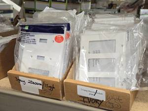 (34) Leviton Decora 3-gang  1 toggle Wall Plate White  (30) Leviton Decora 3-gang Standard Wall Plate White (in original packaging)