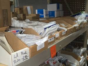 Lot of (1 Shelf  100) Leviton Wall Plates - Various Gang, Mostly White  Ivory and Black