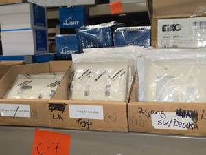 Lot of (70) L.A. Plates - 2-gang Switch Decora Plate (x19), 2-gang Switch (x33), 2-gang SwitchOutlet (x18)