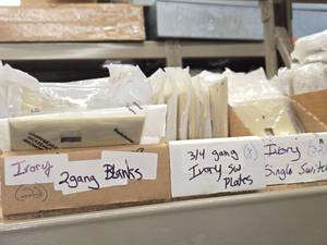 Lot of (62) Plates - Single Switch Wall Plate (x32), 3 and 4-gang Switch Plates (x8), 2-gang Blank Plates (x22) - All Ivory