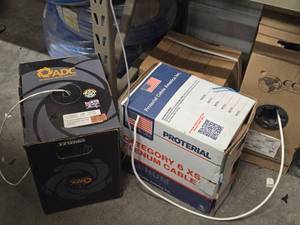 Lot of (4 Boxes) Wire - 16AWG Shielded, Cat6 XS Plenum Cable, Riser Cable  RG6U 18AWG Quad CATVR, CCTV Combo RG59U