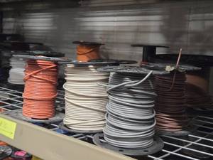 Lot of (7 Partial Spools) 10GA Wire (white, gray, brown, orange)