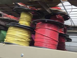 Lot of (12 Partial Spools) 14GA Wire (red, blue, purple, yellow)