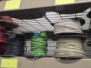 Lot of (8 Partial Spools) 16GA Wire (white, green, black)