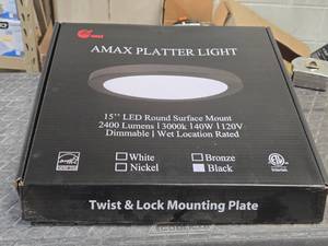 Lot of (8) Amax Platter Light 15 LED Round Surface Mount 2400LM 3000K 40W 120V Dimmable Wet Location Black LED-5M15DL-BLK-W