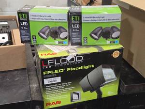(2) ET Solid State 2-hed LED Security Light  (1) RAB FFLED Flood Light