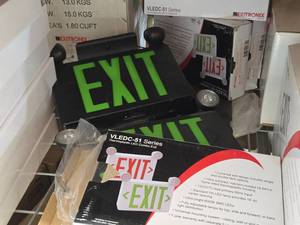 Lot of (9) Exitronics VLEDC-51 Series LED Emergency EXIT Combo Light Fixtures (black with green letter)