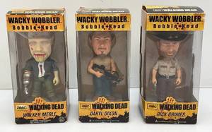 Misc. Walking Dead Wacky Wobbler Bobble Heads Including Rick Grimes, Daryl Dixon And Walker Merle (New Old Stock)