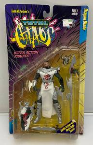 1996 Todd Mcfarlanes Total Chaos Ultra-Action Figures (Dragon Blade) Action Figure (New Old Stock) Plastic Bubble Slightly Yellowed
