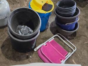 Lot of Buckets and Storage Items including Flip N Slide Lid