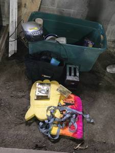 Various Household and Miscellaneous Items Including Emerson CD Clock Radio, Toaster, and Swim Gear