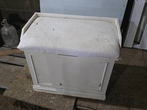 White Wooden Storage Bench with Padded Top